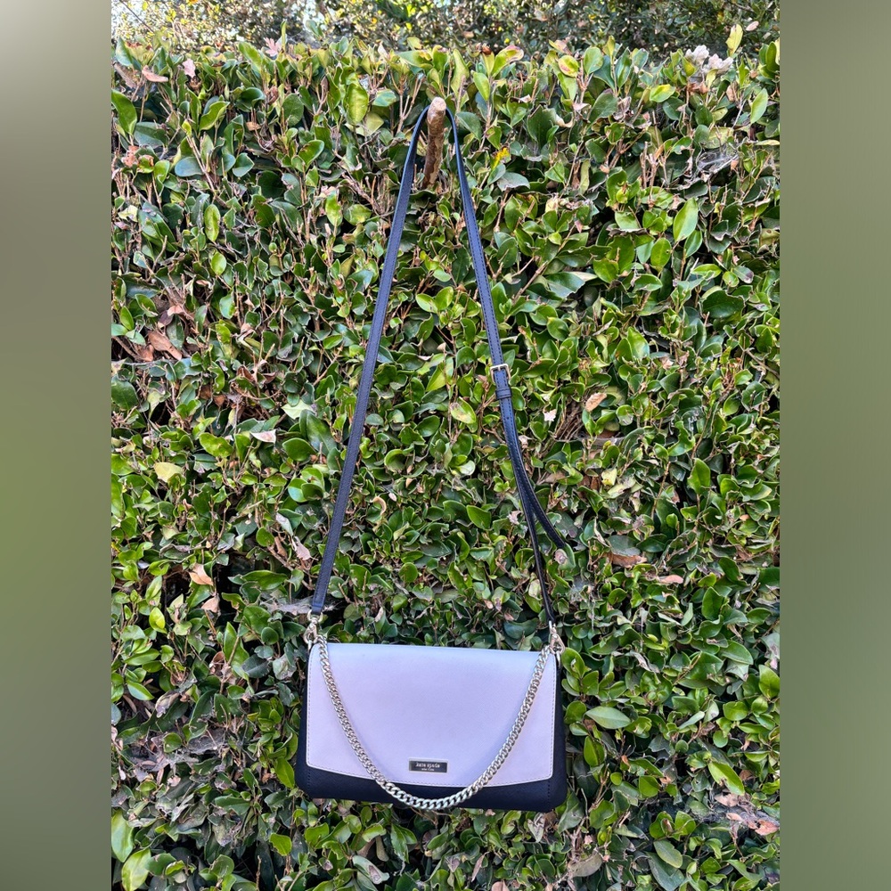 Kate Spade crossbody black and cream color block silver chain flap classic